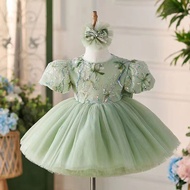 Jill Wish Elegant Sage Green Girl Dress Sequined Dubai Kids Princess Birthday Wedding Party Children
