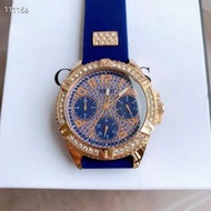 代購 GUESS蓋爾斯美國潮牌新款玫瑰金殼鑲鑽深藍色膠帶女錶型號W1160L3滿天星 大表盤  生日禮物 情人節禮物