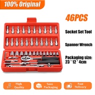 Chrome 46pcs Vanadium Socket Set Tool Box Set Ratchet Spanner Wrench Set Spanar Skru Driver Set