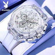 [2025HOT] เพลย์บอย3082นาฬิกาสำหรับผู้ชาย-เคสโปร่งใสแปดเหลี่ยมนาฬิกาข้อมือสปอร์ตอเนกประสงค์6มือน้ำหนั