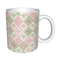 Mug Keramik Motif Patchwork Bunga & Cangkir Desain Vintage Hadiah Spesial untuk Pecinta Desain Vinta