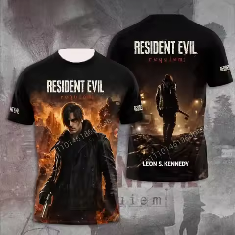 Resident Evil 9 Requiem Leon Kennedy Graphic T Shirt Men 3D Printed Game Fan Clothing Streetwear Sum