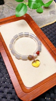 原創手工客製天然翡翠 A 貨桶珠手鏈  配天然鹽源瑪瑙蓮花珠