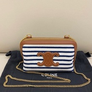 Celine賽琳凱旋門海軍風條紋貝殼鏈條包