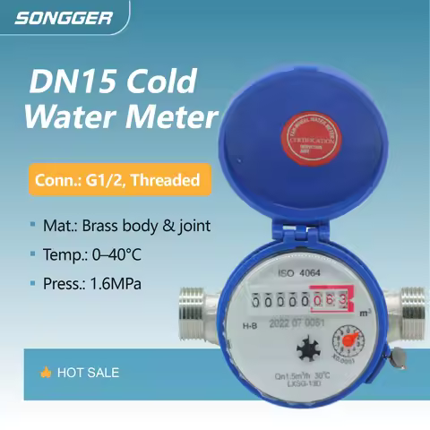 LXSG-13D ISO4064 Class B Single Jet Water Meter Dry Dial Brass Nickel Plated Magnetic Drive Vacuum S