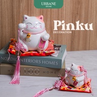 [URBANE] PINKU Pink Ceramic Lucky Cat Statue Lucky Cat Display Fortune Cat Statue Pink Cat Decoratio