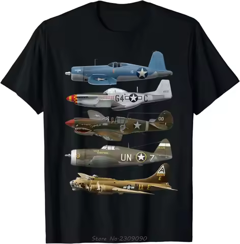 Warplanes B-17 P51 Mustang F4U Corsair P40 Warhawk Oversized T-shirt Casual Cotton Tshirt Men's Clot