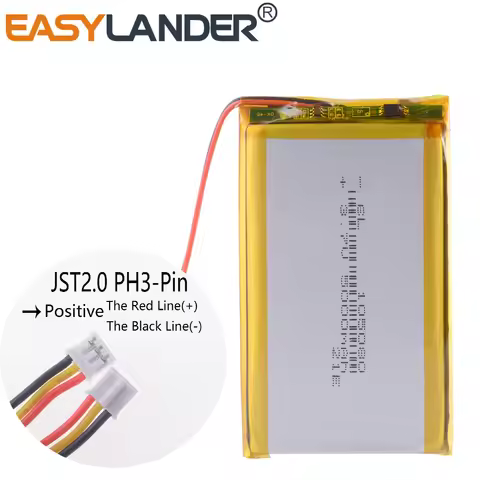 105080 3 Wires JST 3Pin 2.0mm 3.7V 5000mAh 18.5Wh Li-Polymer Replacement Lipo Rechargeable Battery f