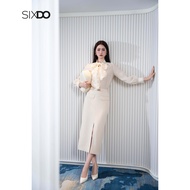 Chân váy công sở dáng bút chì xẻ trước phối nắp túi SIXDO (Dark Cream Woven Pencil Skirt)
