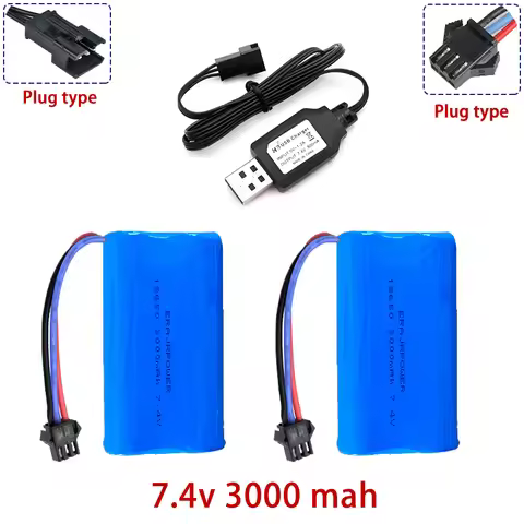 7.4V 3000mAh Battery & Charger for MN82 MN128 MN78 LC79 MN168 MN99S MN98 RC Car SM3P
