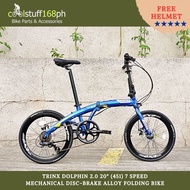 CS168PH TRINX Dolphin 2.0 20" (451) 7Spd Mechanical Disc-Brake Alloy Folding Bike with FREE HELMET