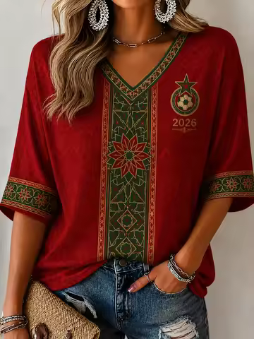 Women’s Morocco Football Printed Casual T-Shirt Football Cultural T-Shirt