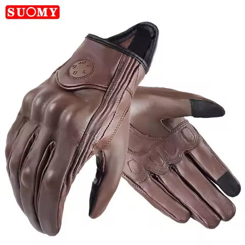 Suomy Vinatge Goatskin Motorcycle Gloves Summer Men Brown Retro Leather Motorbike Motocross Glove La