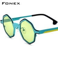 FONEX แว่นกันแดดแฟชั่นแท้ผู้ชาย2024ใหม่แว่นตากันแดดโพลาไรซ์รูปหลายเหลี่ยมขนาดเล็กย้อนยุควินเทจสำหรับผู้หญิงเฉดสี UV400 F85812T