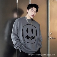 1TB7 DREW Smiley Face Loose Women Autumn Winter Round Neck Sweatshirt Couple Knitwear Sweater Men