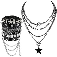 9 Pcs Layered Gothic Necklace & Spike Bracelet Earrings Jewelry Set | Grunge Alt Punk Studded Collar