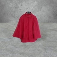 暗紅色 毛料 口袋 釦式固定袖口 斗篷 暗排釦 立領 外套 OPME20