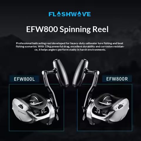 Ecooda Flashwave Baitcasting Fishing Reel EFW800 11 Bearings 15Kg Drag Left Right Hand Heavy Saltwat