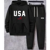 Plus Size Men's New Hoodie Sweatsuit Set, Street Fashion Emo Pattern Band T-Shirts Basketball Outfit