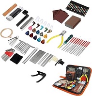 Professional 99-Piece Guitar Tool Kit with Capo, Strings, Picks, Bridge Pins, and More, Guitar Repair and Maintenance Accessories for Acoustic, Electric, Ukulele, Bass, and Banjo