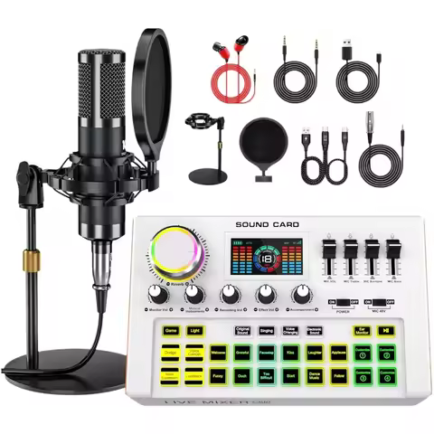 TENLAMP Y300-P15B Professional 3.5mm Condenser Mic Kit for PC Phone Gaming Streaming Karaoke YouTube