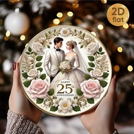 2D Vintage Metal Wall Art for Silver Wedding Anniversary - Happy 25th Year Celebration, Indoor Outdo