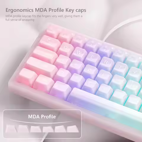 MDA Profile Pink Foggy Crystal Ceramic PC Keycap RGB Backlit Transparent Clear Keycaps 115 Keys for