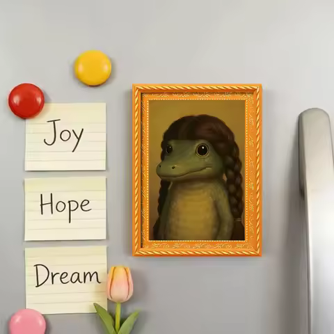 1 Piece of Retro Oil Painting Style Double Braided Crocodile Fridge Magnet, Cute Anthropomorphic Mag