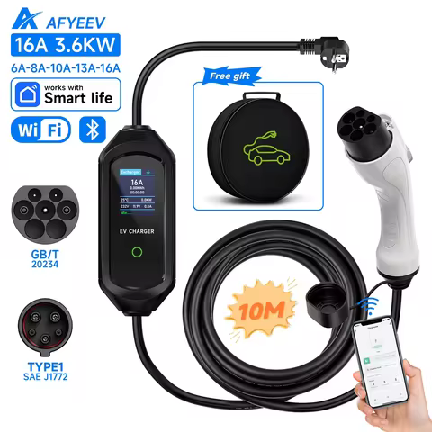 AFYEEV 3600W Portable Type1 SAE J1772 EV Charger GBT Electric Car Charger EVSE Charging Cable EU Plu