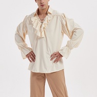 New Medieval Renaissance Mens Vintage Cosplay Pirate Costume Adult Stage Performance Lapel Ruffle Sh