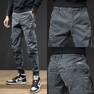Japanese Loose plus Size Multi-Pocket Cargo Pants Men's Thin Slim Fit Korean Style Ankle Tied Skinny Pants Close up Casual Pants