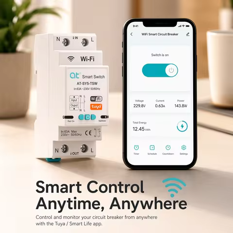 TUYA Wifi Smart Circuit Breaker Smart Switch 2P 63A DIN Rail for Smart Home Wireless Remote Control 