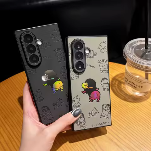 Luxury Cute Cartoon Crayon Shin-chan Butt Laser Leather Folding Phone Case for Samsung ZFold 4 5 6 7