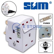SUM S133N 3 Way 3 Pin Adapter with Neon Switch & Surge Protector