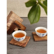原木杯墊套裝柚木方形茶杯托六片組合實木木紋隔熱墊子功夫茶道具