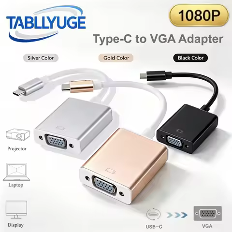 TABLLYUGE USB C to VGA Adatper Type-C Male to VGA Female Converter Cable HD1080P for Laptop PC Proje