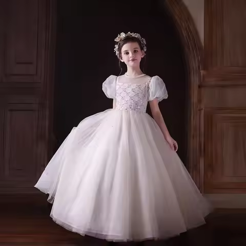 Jill Wish Gorgeous J329 Champagne Flower Girl Dress Beading A-Line Princess Children Wedding Birthda