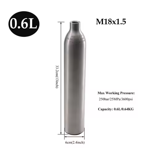 Empty 0.6L 0.64KG Aluminum CO2 Air Tank Safety explosion-proof High Pressure Soda Bottle Filling Tan