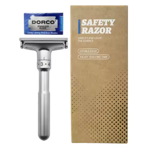 Adjustable Classic Manual Razor With 5 Razor Blades Stainless Steel Double Edge Safety Razor For Men