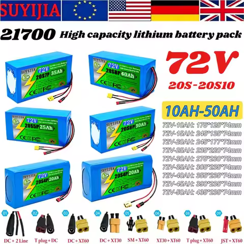 New 21700 72V 10Ah 15Ah 20Ah 25Ah 30Ah 35Ah 40Ah 50Ah 21700 Lithium Battery Pack 3000W High-power Li
