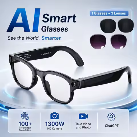1300W HD Camera AI Smart Glasses Men ChatGPT Languages Translation Glasses 1080P Video Record Music 