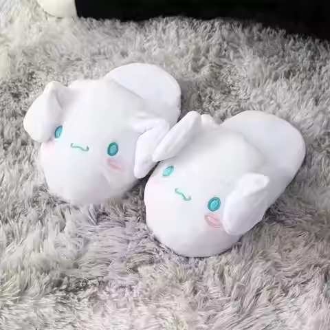 Cartoon Ears Moving Cotton Slippers Warm Up Thick Female Bag Heel Cute Going Out Dorm Winter Couple 
