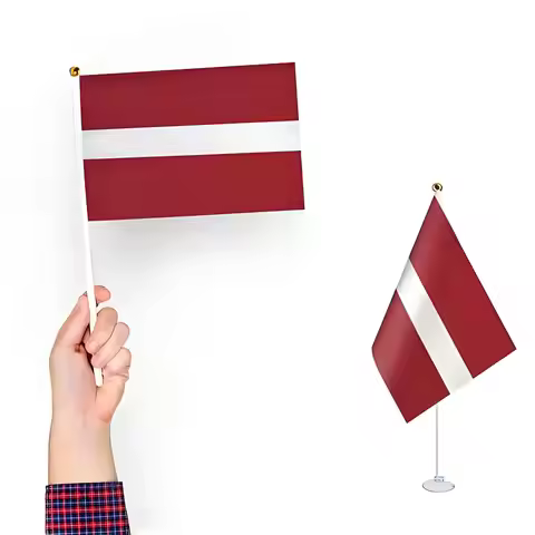 Latvia Flag 21*14cm Latvia Hand Waving Flags With Plastic Pole For Sports Activity Home Decor