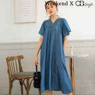 SG LOCAL WEEKEND X OB DESIGN CASUAL WORK WOMEN CLOTHES V-NECK DENIM A-LINE MIDI DRESS 1 COLORS S-XXXL SIZE PLUS SIZE