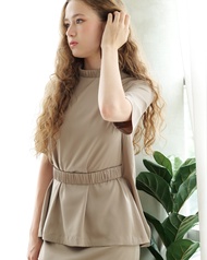 [FAFALU]Shayla Top  (Top Only) เสื้อเชิ้ตแขนสั้น ผ้าซาตินเนื้อด้าน Pre Order 7-14  วัน