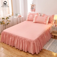 New Lace Plain Dyed Bed Skirt with Elastic Mattress Protective Cover Non Slip Luxury Bed Sheets Ruffles Single/Queen/King Size