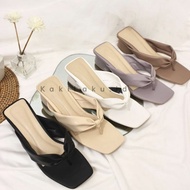My Feet. Women's 5cm Block Heels Sandals with Ribbon Flip Flops, Trendy, Soft Synthetic Leather, Siz