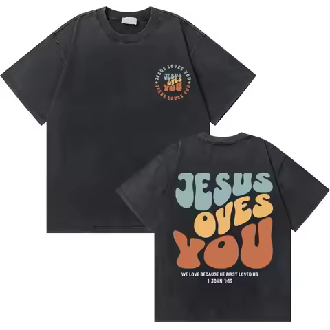 Washed Vintage Christian Jesus Good News God Loves You Bible Verse Graphic T-shirts Men Women Fashio