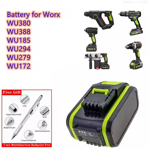 Power Tools Battery 20V/4000mAh WA3593, WA3595, WA3596, WA3401 for Worx WU380, WU388, WU185, WU294,