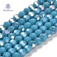Opaque Glass Beads Stands AB color Faceted(32 Facets) Round Steel Blue 6x5.5mm Hole: 1.2mm 91-93pcs/
